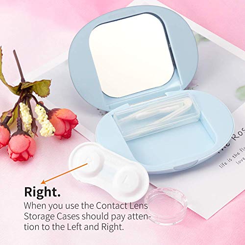 ofone Contact Lens Case, Cute Contact Lens Holder Contact Lenses Travel Case with Removal Tool Mirror and Tweezers Contacts Container Storage Kit for Women and Girl (Blue) - Image 3