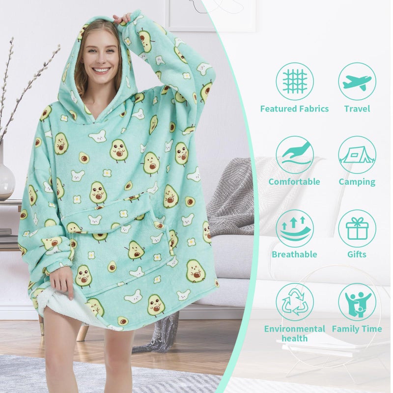Fiosnow Avocado Blanket Hoodies for Women and Men Adult Oversize Wearable Blanket Hoodies for Soft and Warm - Image 3