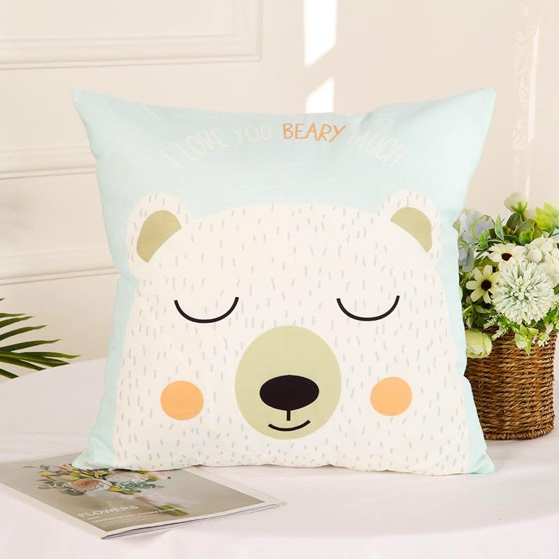 Urvaan Cartoon Animal Printed Velvet Cushion Covers, 16 X 16 Inch, Set of 7, Multicolour - Image 4