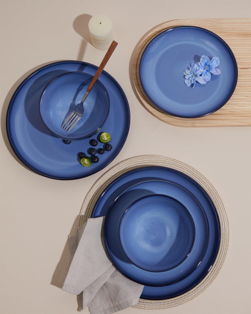Pokini Blue Stoneware Dinnerware Set, 12 pcs Reactive Glaze Plates and Bowls Sets, Handmade Round Dishes Set for 4, Highly Chip and Crack Resistant Modern Plate Set - Image 3