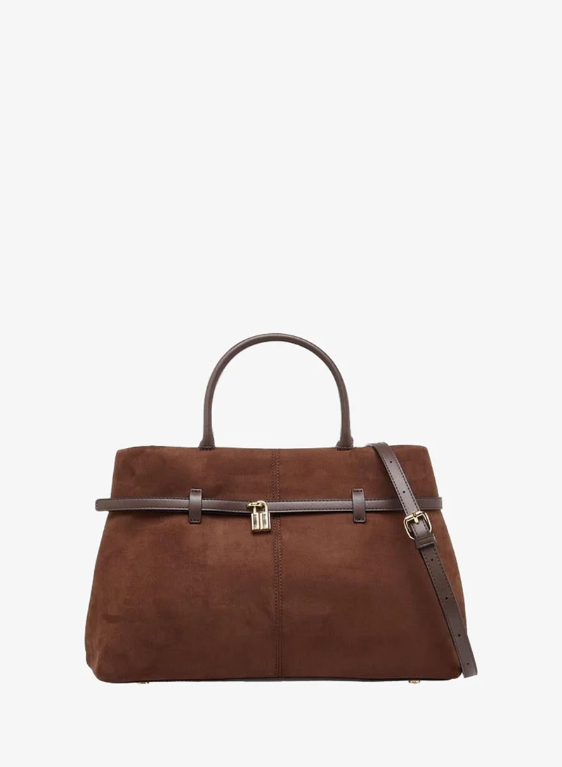 Solid Tote Bag with Detachable Strap and Button Closure