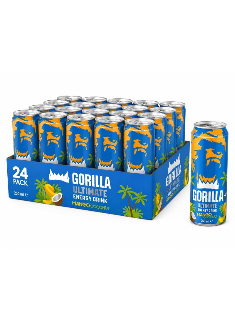 Gorilla Mind Gorilla Ultimate Energy Drink Mango Coconut 250ml x 24 Cans – Tropical Energy Drink with Caffeine, Taurine & B Vitamins - Image 1