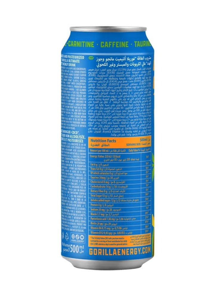 Gorilla Mind Gorilla Ultimate Energy Drink Mango Coconut 250ml x 24 Cans – Tropical Energy Drink with Caffeine, Taurine & B Vitamins - Image 4