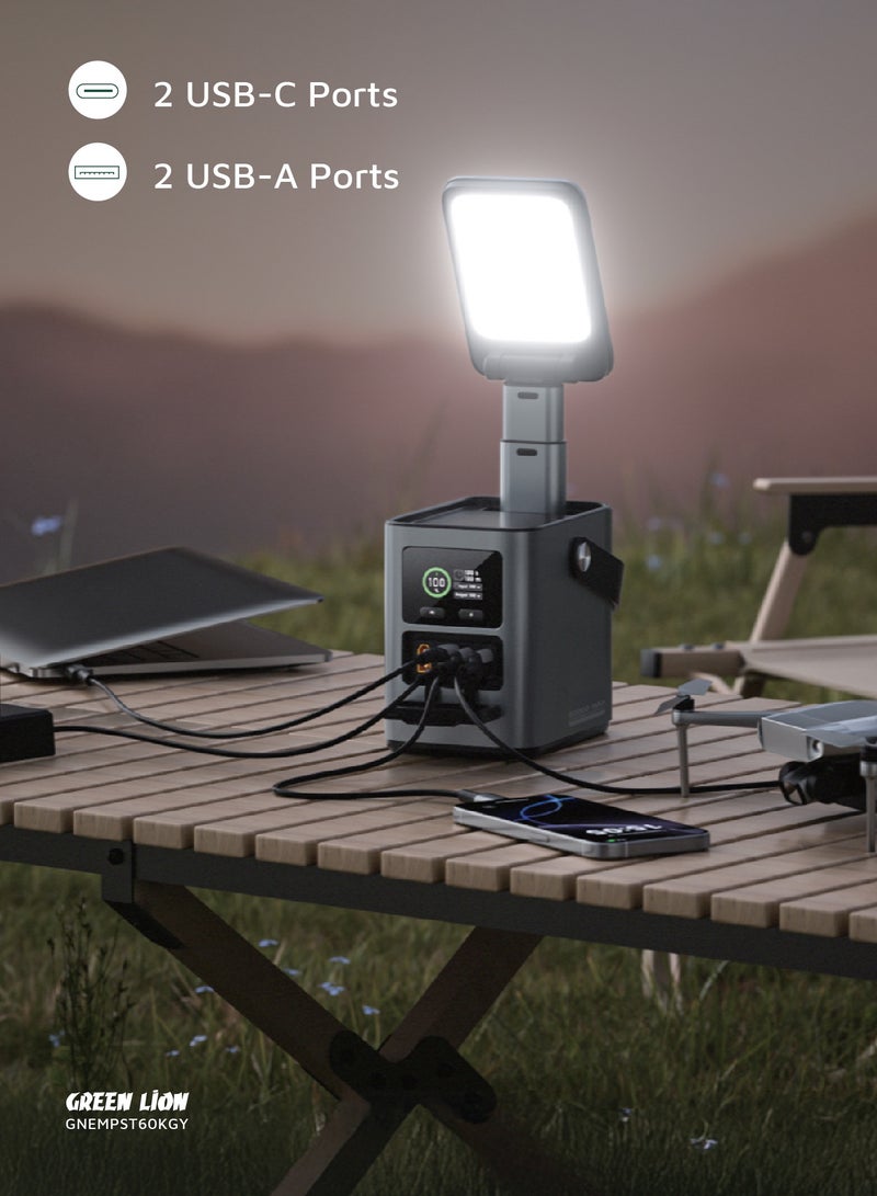 GREEN LION Energy Max Power Station 60000mah 230W with 2-Mode Light / Camping Friendly Energy Station with USB-C & USB-A Ports/ D140W Fast Charge / Solar Input Power Bank - Grey - Image 5