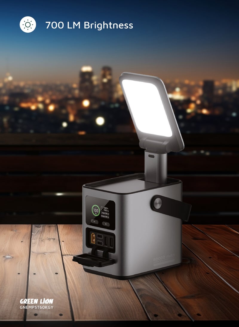 GREEN LION Energy Max Power Station 60000mah 230W with 2-Mode Light / Camping Friendly Energy Station with USB-C & USB-A Ports/ D140W Fast Charge / Solar Input Power Bank - Grey - Image 4