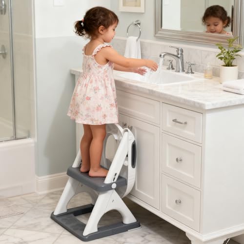 SKYROKU مقعد تدريب الأطفال على المرحاض، مقعد تواليت SKYROKU المحدث للأطفال، 2 في 1 لتدريب الأطفال على المرحاض، واقي رذاذ وسادة مضادة للانزلاق، قاعدة مستقرة بشكل جديد وأثقل (رمادي) - Image 3