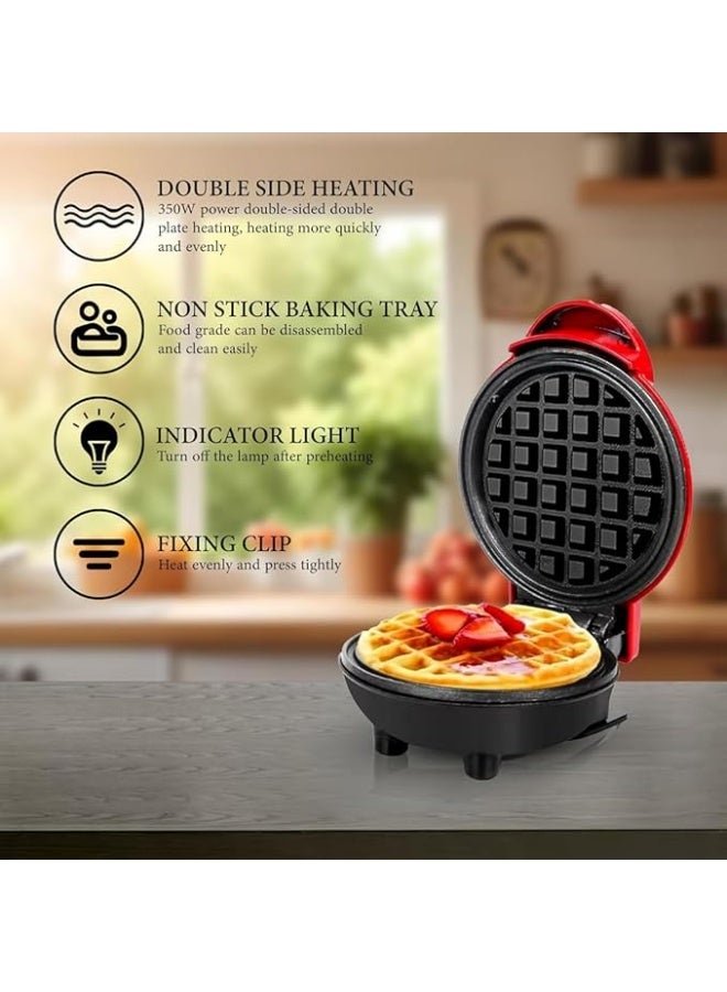 DUNISO Portable Waffle Maker,Multi-purpose Sandwich and Breakfast Maker,Easy to Clean, Non-Stick Surface, Breakfast Machine with Indicator Light (Red) - Image 4