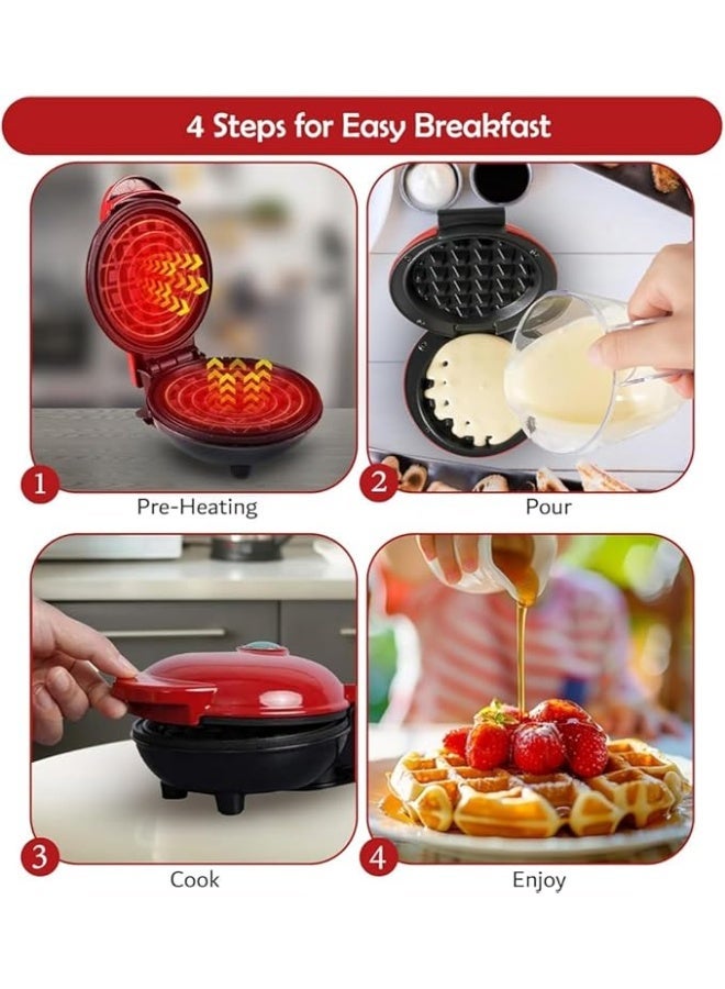 DUNISO Portable Waffle Maker,Multi-purpose Sandwich and Breakfast Maker,Easy to Clean, Non-Stick Surface, Breakfast Machine with Indicator Light (Red) - Image 3