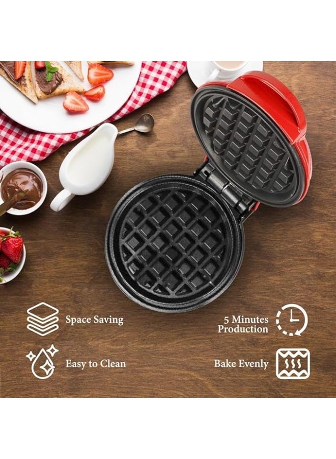 DUNISO Portable Waffle Maker,Multi-purpose Sandwich and Breakfast Maker,Easy to Clean, Non-Stick Surface, Breakfast Machine with Indicator Light (Red) - Image 2