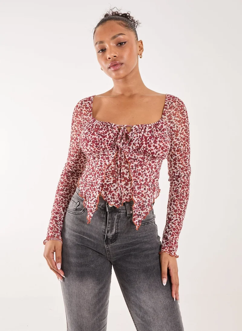 Pink Vanilla  Ditsy Floral Print Long Sleeve Butterfly for Women | Best Price UAE