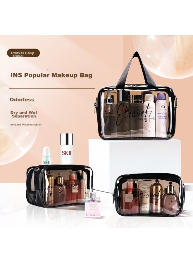 ETRAVEL Etravel Toiletry Bag Makeup Bag, Travel Business Trip Convenient Storage Bag, Double-layer Large Capacity Waterproof Wet And Dry Separation For Men, Gray Transparent  - Image 3