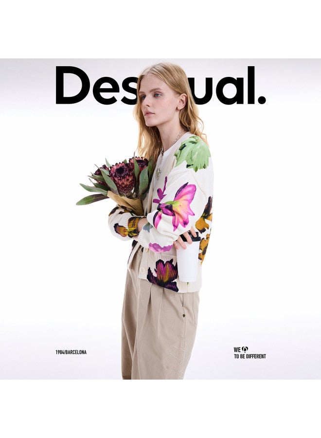 DESIGUAL Autumn And Winter Loose Digital Floral Print V-Neck Short Cardigan Women'S Outerwear - Image 2