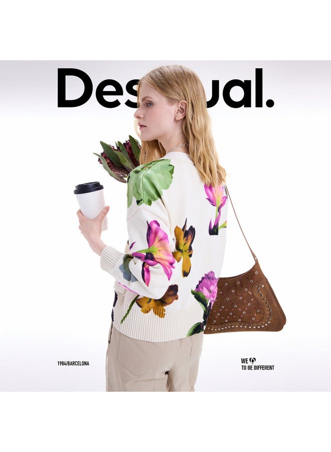 DESIGUAL Autumn And Winter Loose Digital Floral Print V-Neck Short Cardigan Women'S Outerwear - Image 5