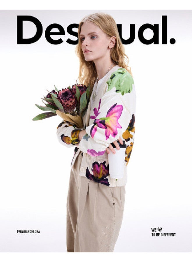 DESIGUAL Autumn And Winter Loose Digital Floral Print V-Neck Short Cardigan Women'S Outerwear - Image 1