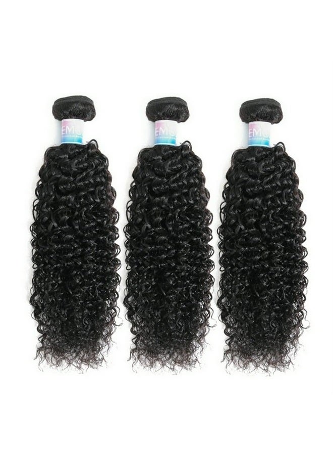 EMOL Kinky Curly Human Hair Bundles Thick Curly Weave Bundles Virgin Hair Bundles Full Head Hair Natural Black Color Hair Bundles Can Be Dyed 3 Bundles Total 300g 16 18 20 Inch - Image 1