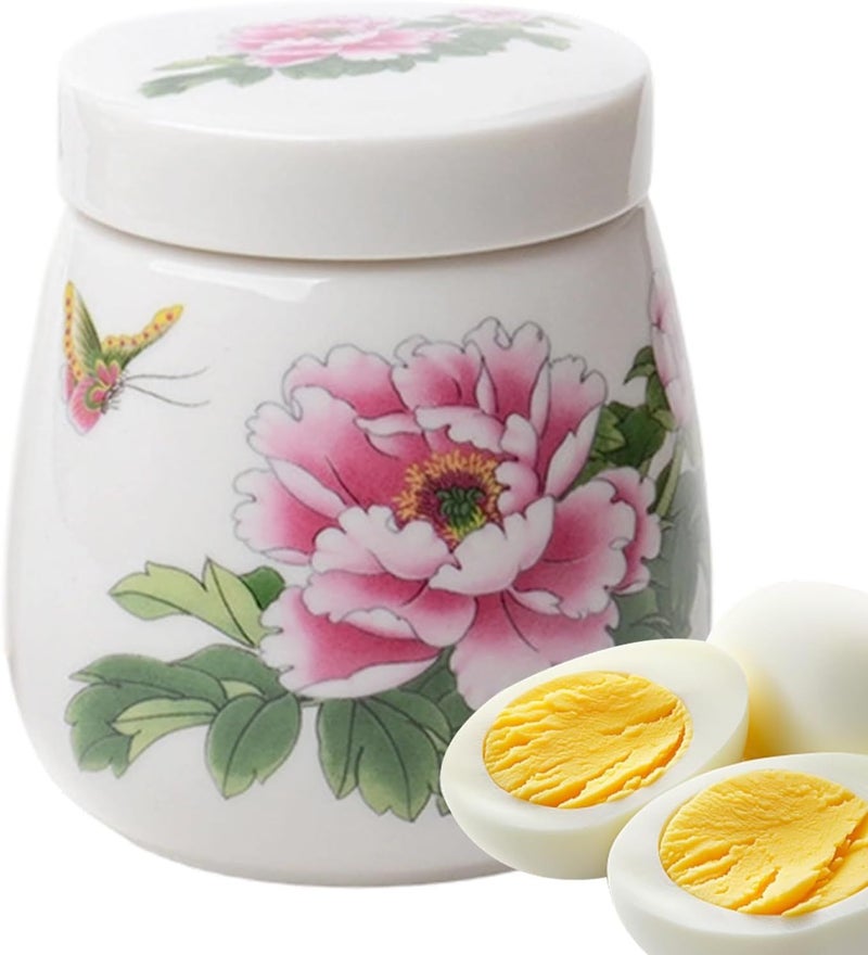 Pastel Peony Ceramic Poached Egg Cups With Lid 220ml For Steamed Eggs And Desserts - Image 1