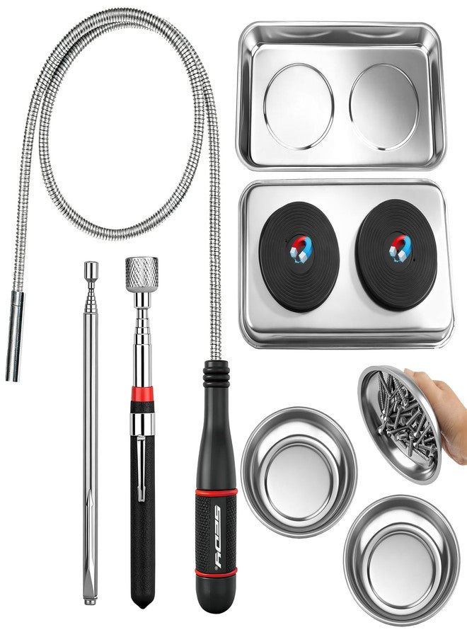 SEDY 6-Piece Telescoping Magnetic Pickup Tools Set: 31in Portable Magnetic Pickup Stick, 25in Pen-Style Magnetic Pickup Tool, 20in Flexible Bendable Spring Magnet Stick with 4in 9in Magnet Parts Tray - Image 1