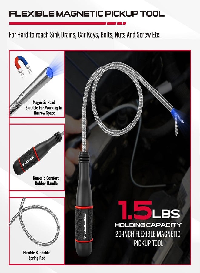SEDY 6-Piece Telescoping Magnetic Pickup Tools Set: 31in Portable Magnetic Pickup Stick, 25in Pen-Style Magnetic Pickup Tool, 20in Flexible Bendable Spring Magnet Stick with 4in 9in Magnet Parts Tray - Image 4