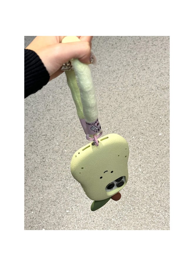 Creative Three-dimensional Sydney Expression For Iphone16 Mobile Phone Shell For Iphone15/14promax Lanyard 13 Silicone-Color:Big Sydney-three-dimensional Silicone Soft Shell + Green Hand-held Plush Rope-Applicable Models:For Iphone12promax