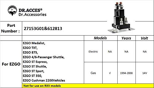 Dr.Acces 14 Volt EZGO Solenoid for E-Z-GO Gas Models 14V Golf Cart Solenoid Replace#612813 27153G01 - Image 3