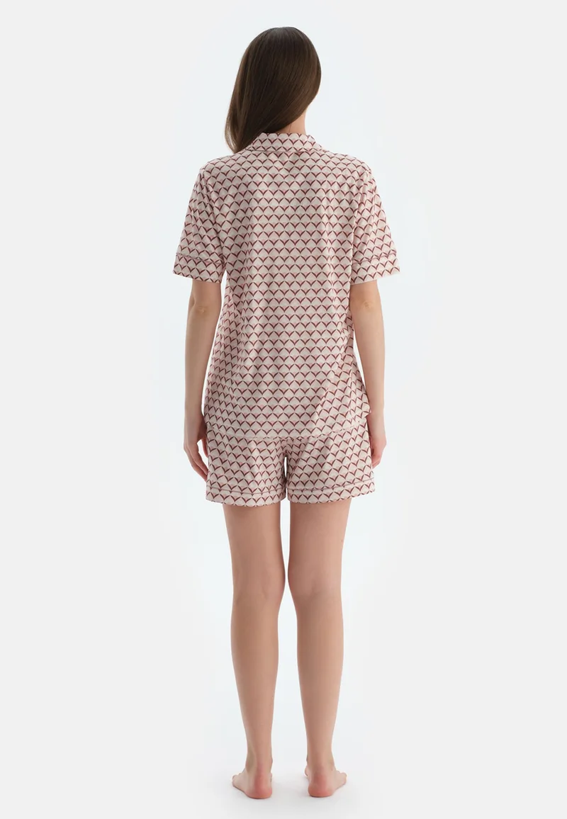 dagi Geometric Mid Rise Pink Spread Collar Cotton Blend Shirt & Shorts Nightwear Set