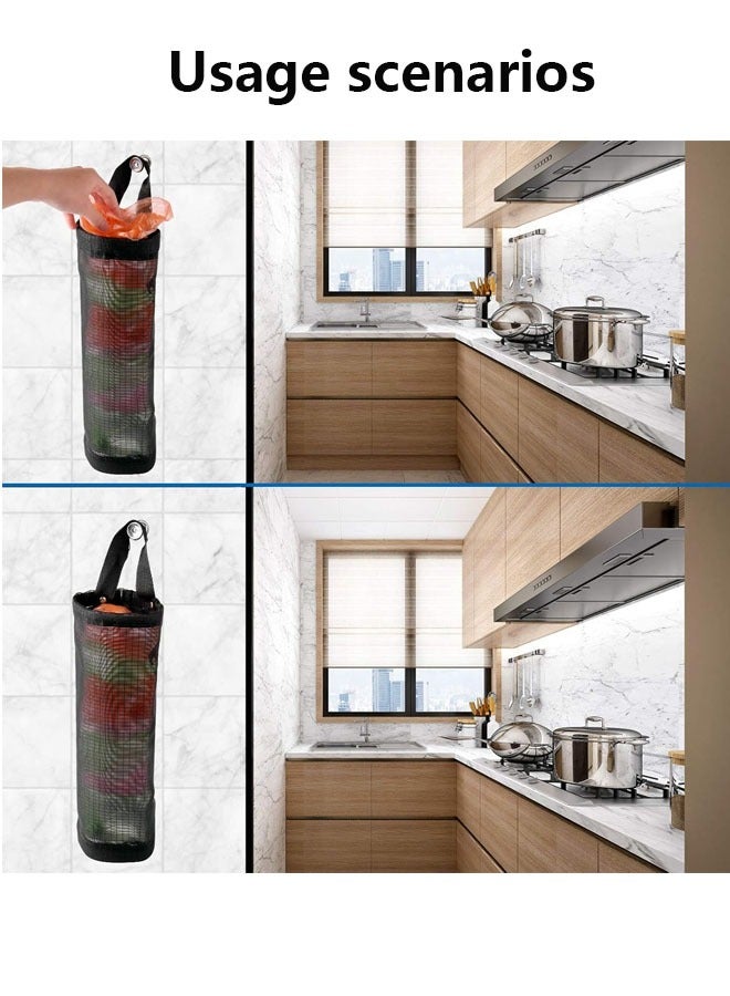Kitchen Plastic Mesh Garbage Bag Organizer Dispenser  Holder Trash Bag Storage . Large Size Wall Trash Bag Kitchen Household Storage Bag Garbage Bag .Storage Holder plastic Bag Recycling Containers Plastic Waste Bag Storage for Kitchen Withnot Adhesive wall hooks 2/4PCS (Black)  - Image 3