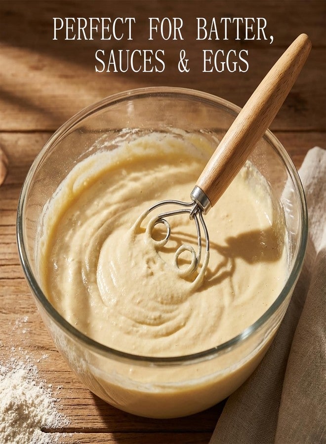 RWIXR Dough Whisk, Danish Dough Whisk for Sourdough & No-Knead Bread, Stainless Steel Mixing Whisk with Ergonomic Wooden Handle, Lightweight Hand Tool for High-Hydration Dough - Image 2