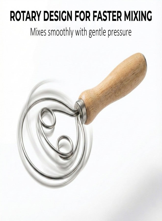 RWIXR Dough Whisk, Danish Dough Whisk for Sourdough & No-Knead Bread, Stainless Steel Mixing Whisk with Ergonomic Wooden Handle, Lightweight Hand Tool for High-Hydration Dough - Image 4