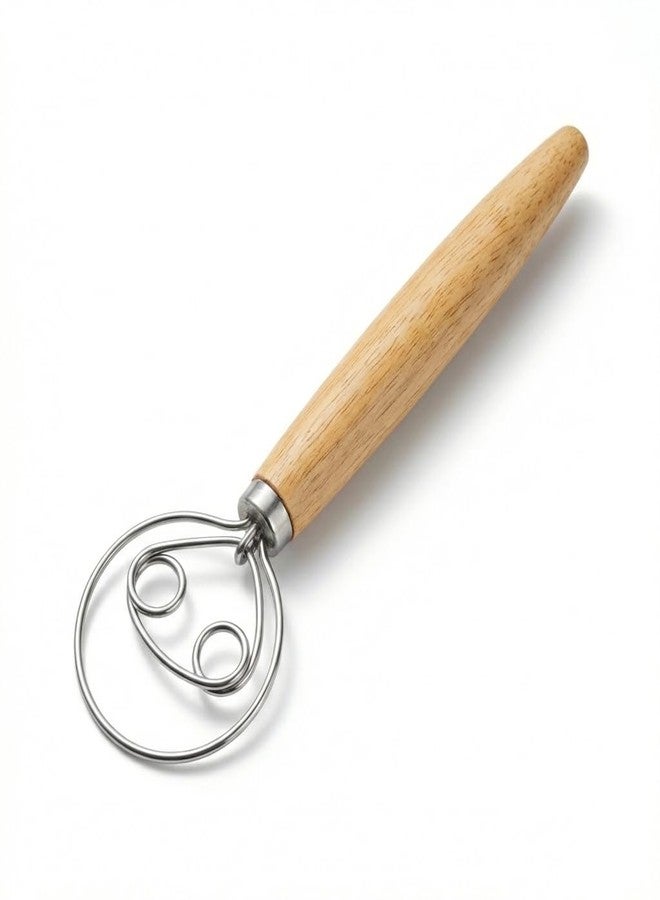 RWIXR Dough Whisk, Danish Dough Whisk for Sourdough & No-Knead Bread, Stainless Steel Mixing Whisk with Ergonomic Wooden Handle, Lightweight Hand Tool for High-Hydration Dough - Image 1