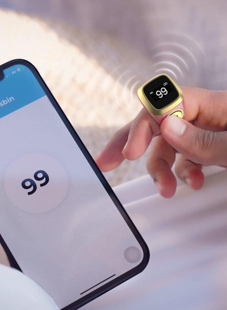 22 ملم خاتم زكر ذكي مع تذكير الاهتزاز وعداد التسبيح واتصال البلوتوث لتطبيق IQIBLA الحصري و 5 تذكيرات الصلاة اليومية لون وردي - Image 3