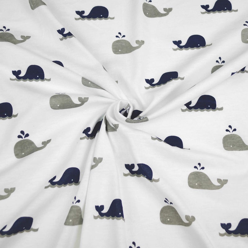 TL Care 2 Pack Fitted Pack N Play Playard Sheet 27" x 39", Soft Breathable Neutral 100% Cotton Jersey Pack and Play Sheet, Navy Whale/Gray Zigzag, for Boys and Girls, Fits Most Mini Crib - Image 2