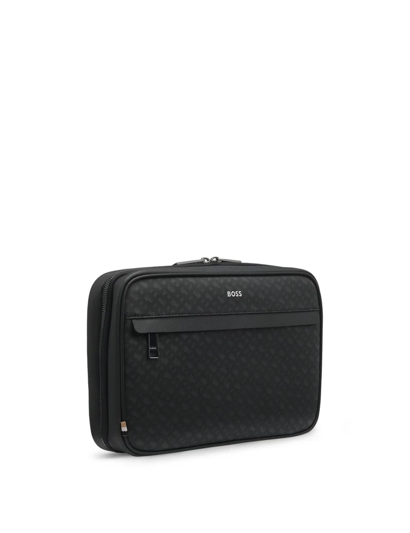 BOSS Monogram washbag with foil-embossed logo
