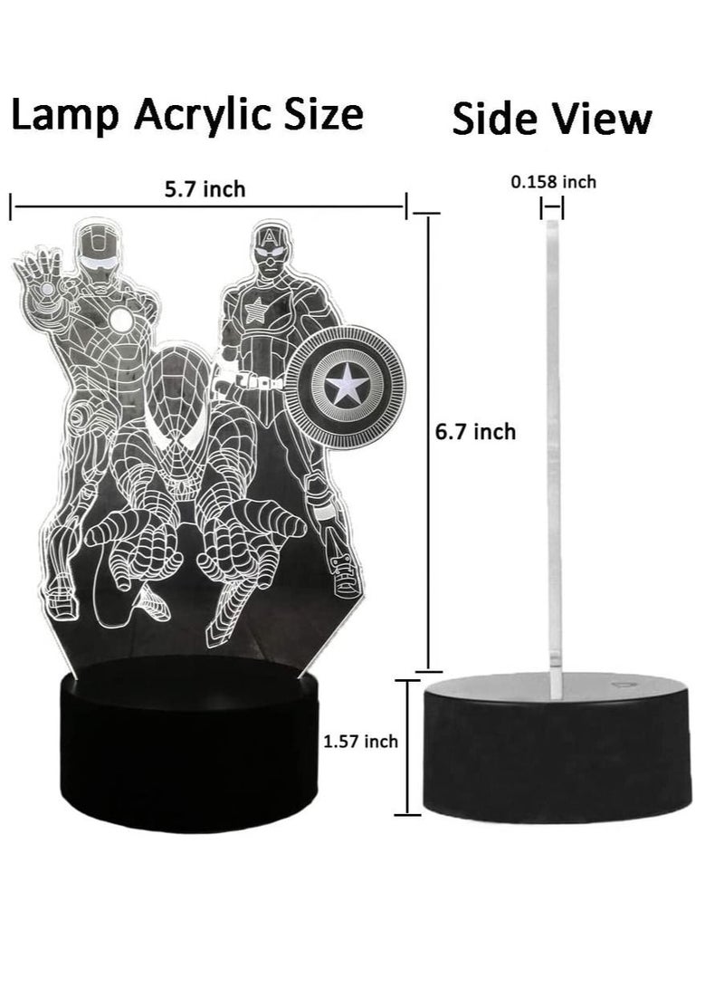 althiqahkey The Avengers Marvel Comics Iron Man Spiderman Captain America 3D Optical Illusion LED Night Light Boy Kids Toy Baby Sleep Desk Lamp Bedroom Decor Birthday Valentine's Day Gift(The Avengers) - Image 3