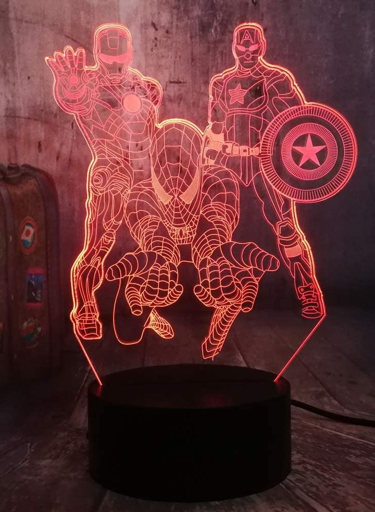 althiqahkey The Avengers Marvel Comics Iron Man Spiderman Captain America 3D Optical Illusion LED Night Light Boy Kids Toy Baby Sleep Desk Lamp Bedroom Decor Birthday Valentine's Day Gift(The Avengers) - Image 5