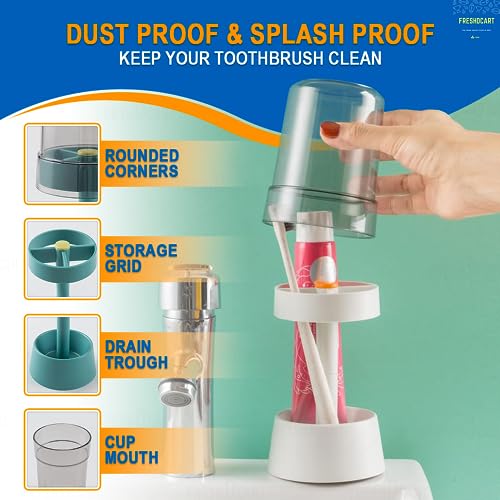 FreshDcart Bathroom Brush Holder| FDCA619 2-in-1 Toothbrush Stand & Toothpaste Organizer | Plastic Brush Holder with 3 Compartments & Cover | Multicolor | Pack of 1 - Image 4