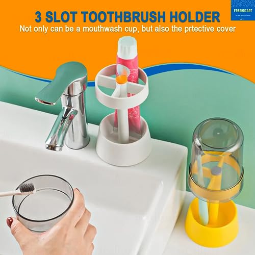 FreshDcart Bathroom Brush Holder| FDCA619 2-in-1 Toothbrush Stand & Toothpaste Organizer | Plastic Brush Holder with 3 Compartments & Cover | Multicolor | Pack of 1 - Image 5