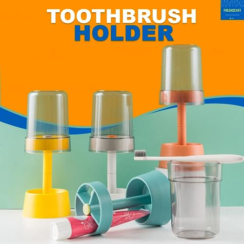 FreshDcart Bathroom Brush Holder| FDCA619 2-in-1 Toothbrush Stand & Toothpaste Organizer | Plastic Brush Holder with 3 Compartments & Cover | Multicolor | Pack of 1 - Image 3