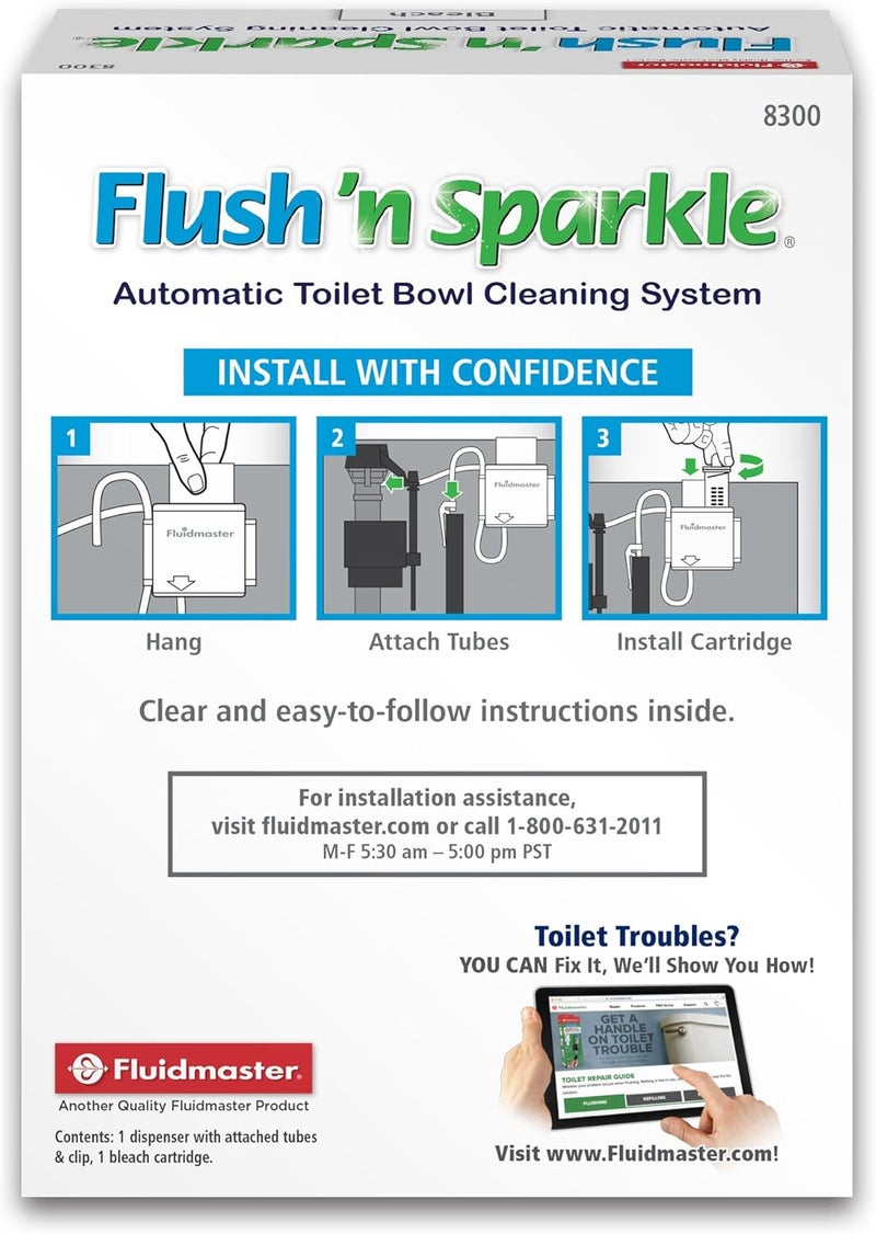 Fluidmaster 8300 Flush 'n Sparkle Automatic Toilet Bowl Cleaning System with Bleach Cartridge, 1 Count (Pack of 1) ( Packaging May Vary) - Image 2