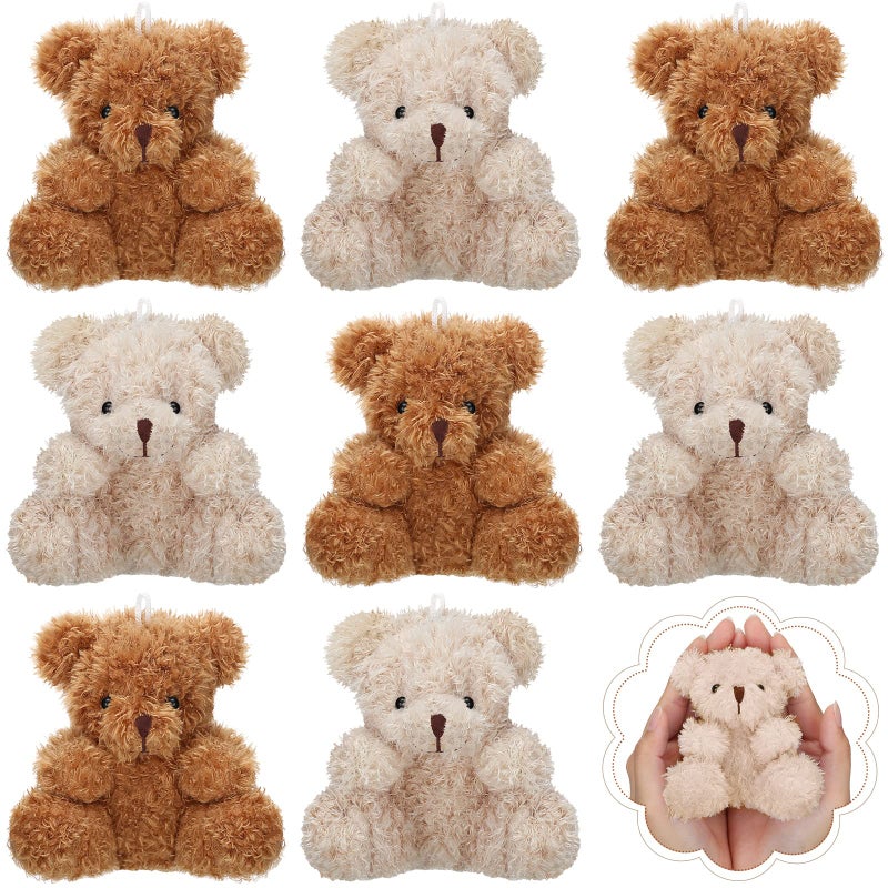 Threan 8 Pcs Mini Plush Bears 4 Small Bear Bulk Stuffed Animal Toys Tiny Soft Bear Doll Present Stuffers for Keychain Baby Shower Party Favors SuppliesBrown Apricot - Image 3