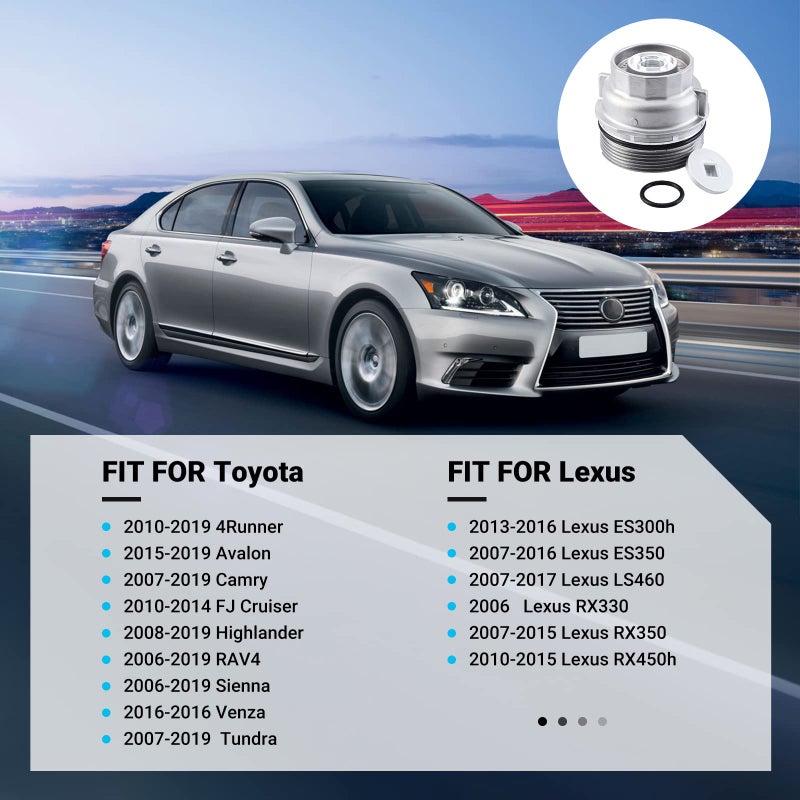 Pilida Oil Filter Housing Cap Assembly 15620-31060 with Oil Plug Fit for Toyota 2005-2019 Tundra RAV4 4Runner Camry Highlander Tacoma Avalon Sienna Venza Lexus RX350 Replacement 1562031060 15643-31050 - Image 3