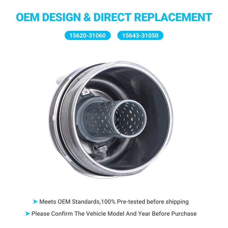 Pilida Oil Filter Housing Cap Assembly 15620-31060 with Oil Plug Fit for Toyota 2005-2019 Tundra RAV4 4Runner Camry Highlander Tacoma Avalon Sienna Venza Lexus RX350 Replacement 1562031060 15643-31050 - Image 2
