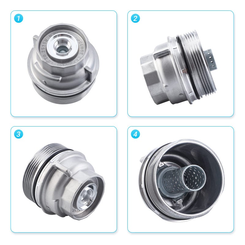 Pilida Oil Filter Housing Cap Assembly 15620-31060 with Oil Plug Fit for Toyota 2005-2019 Tundra RAV4 4Runner Camry Highlander Tacoma Avalon Sienna Venza Lexus RX350 Replacement 1562031060 15643-31050 - Image 5