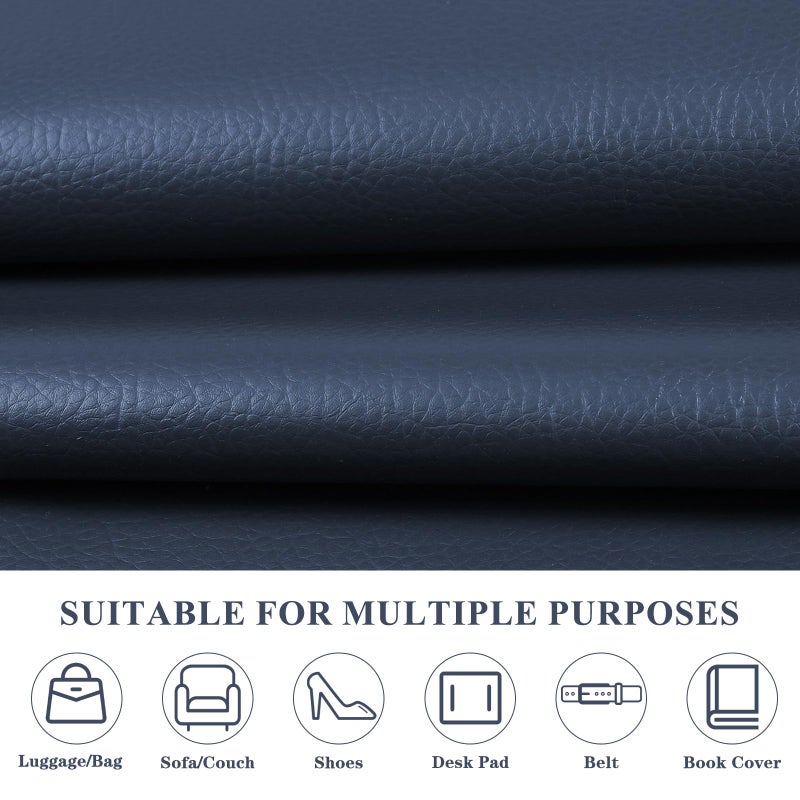 Konelia Faux Leather Fabric, 55" Wide Upholstery Fabric by The Yard Marine Vinyl Fabric Outdoor Pu Leather Waterproof Sheets Material for Crafts Sewings Sofa Wallets Handbag Earrings Bows 1 Yard Navy Blue - Image 4