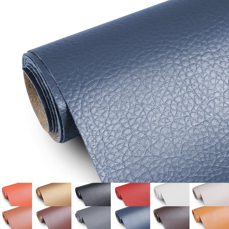 Konelia Faux Leather Fabric, 55" Wide Upholstery Fabric by The Yard Marine Vinyl Fabric Outdoor Pu Leather Waterproof Sheets Material for Crafts Sewings Sofa Wallets Handbag Earrings Bows 1 Yard Navy Blue - Image 1