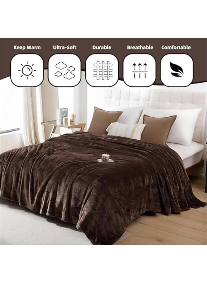 HOOKOR Fleece Blanket,280GSM Plush Throw Fuzzy Lightweigh, Super Soft Microfiber Flannel Blankets for Couch, Bed, Sofa Ultra Luxurious Warm and Cozy for All Seasons (Coffee, 200x230cm) - Image 2
