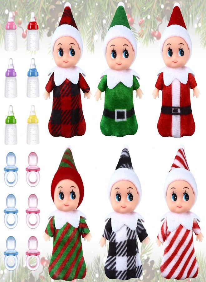 Aoriher 18 Pieces Tiny Doll Twins Set, 6 Christmas Dolls 6 Milk Bottles and 6 Doll Pacifiers, Mini Dolls Colorful Plush Cute Dolls for Christmas New Year Holiday Decoration(Vivid Style) - Image 1