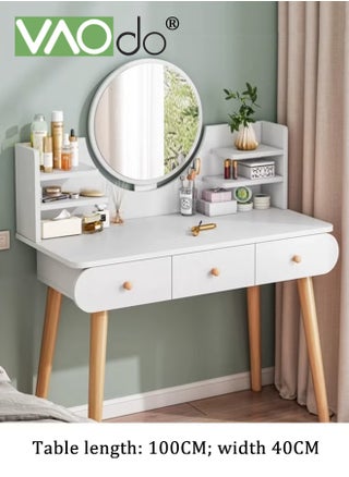 Vanity Desk with 3 Drawers 100CM Modern Writing Desk with Mirror and Countertop with Storage Rack Makeup Dressing Table White - pzsku/Z33D84265428ACA9B46DFZ/45/1749018502/4ad83c1e-02df-4463-8dcc-a81fbcb8beb2