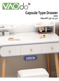 VAOdo Vanity Desk with 3 Drawers 100CM Modern Writing Desk with Mirror and Countertop with Storage Rack Makeup Dressing Table White  - Image 2