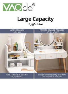 VAOdo Vanity Desk with 3 Drawers 100CM Modern Writing Desk with Mirror and Countertop with Storage Rack Makeup Dressing Table White  - Image 3