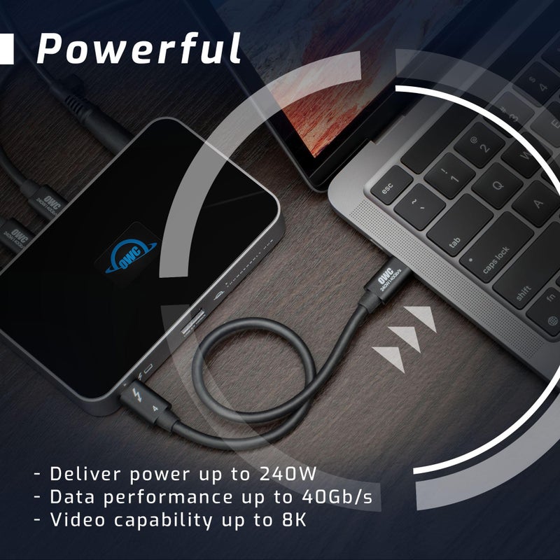 OWC كابل OWC Thunderbolt 4 و USB-C بطول 28 بوصة مع نقل بيانات بسرعة 40 جيجابت في الثانية، شحن طاقة 240 واط وقدرة فيديو 8K (أسود) - Image 3